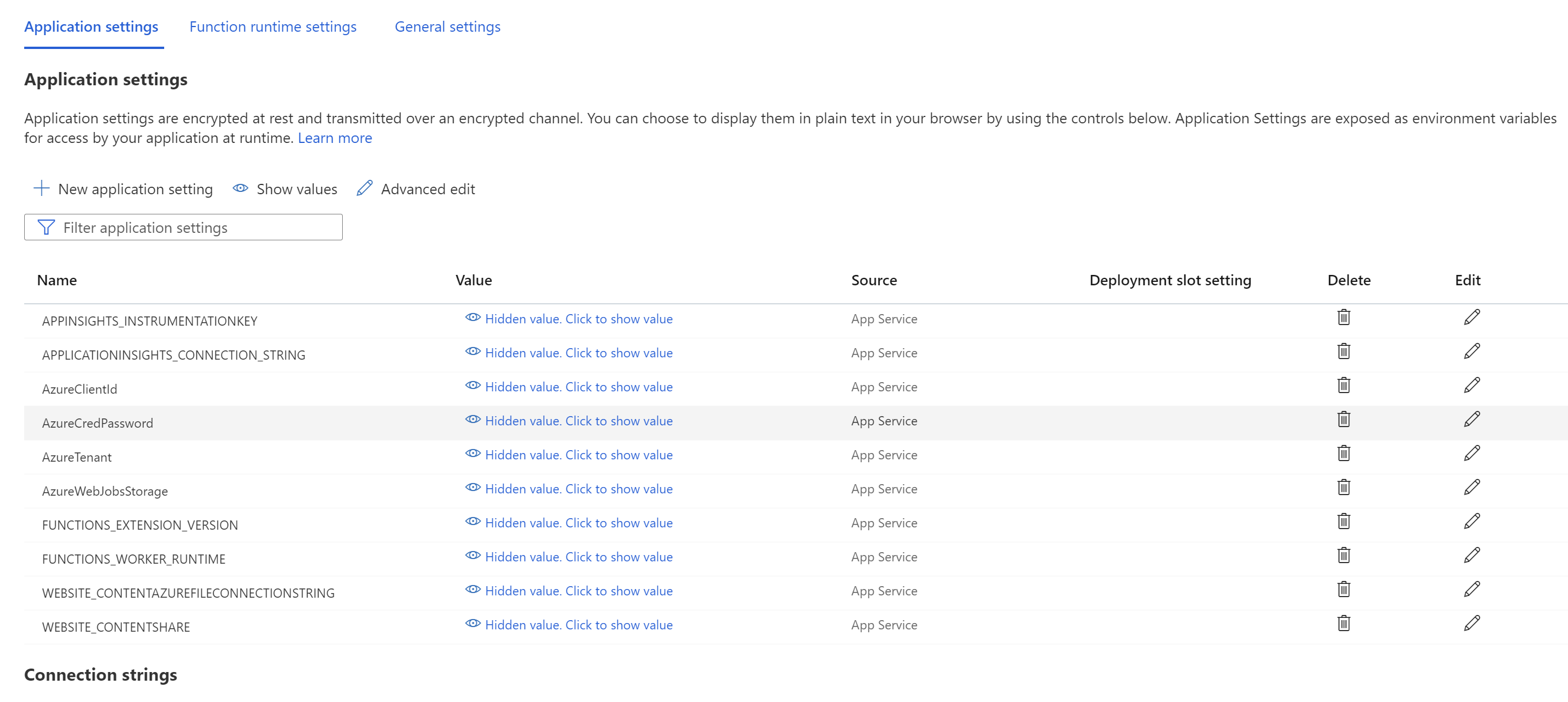 애플리케이션 설정 탭의 스크린샷