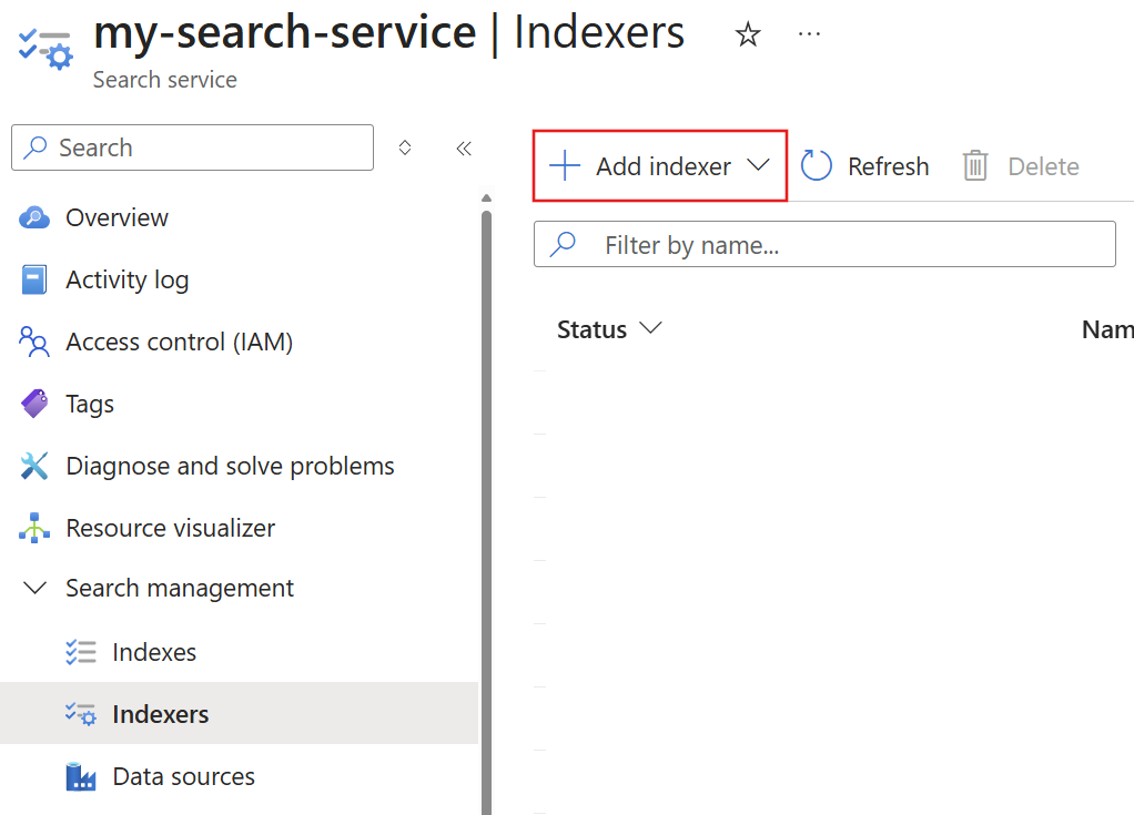 인덱서 추가 단추를 보여 주는 스크린샷