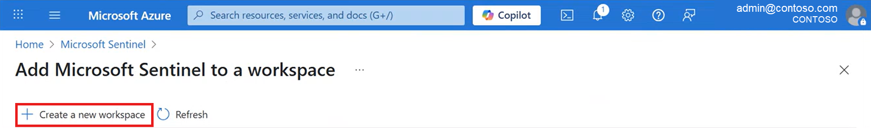 새 작업 영역 만들기를 선택하는 스크린샷