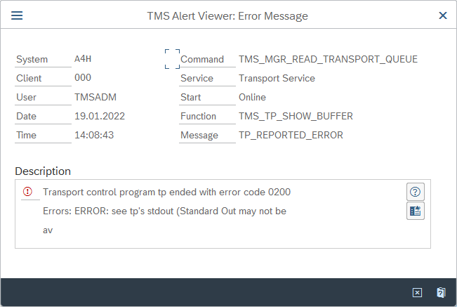 STMS_IMPORT 트랜잭션을 실행하는 동안 오류 발생