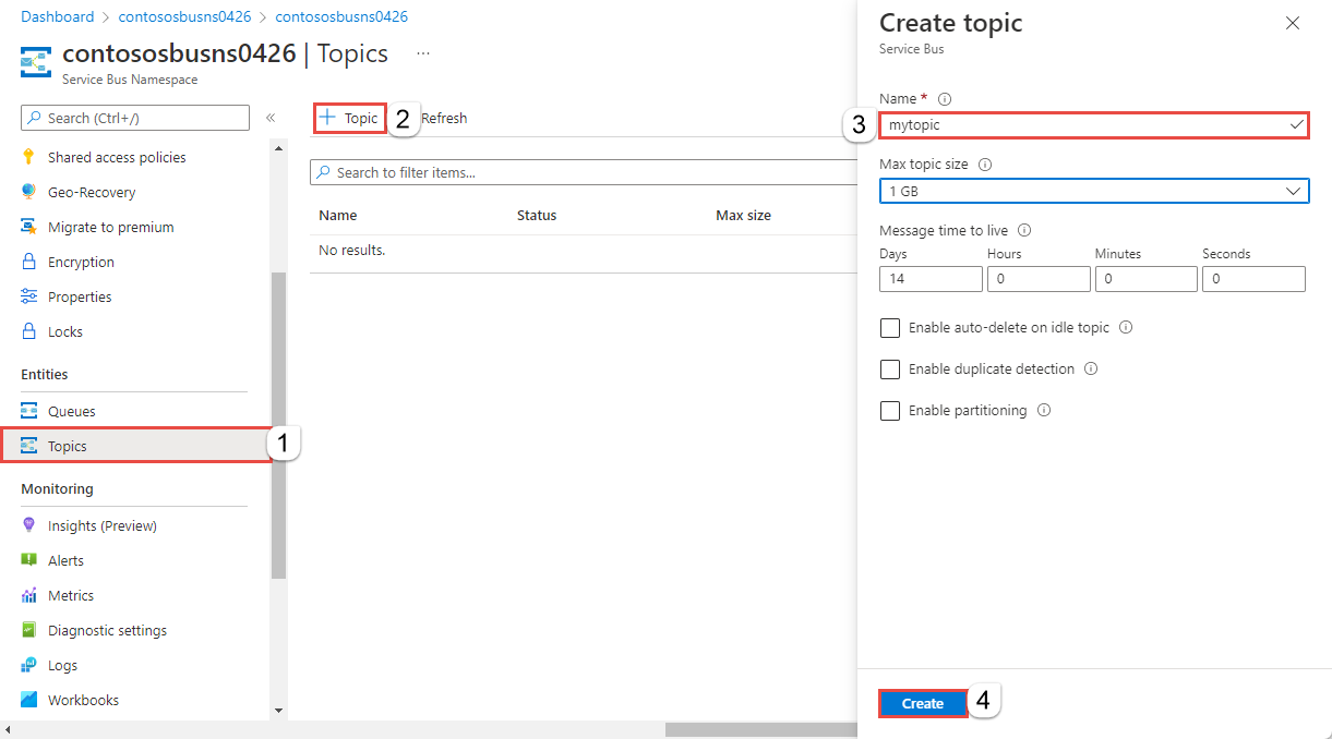 Screenshot of the Create topic page.