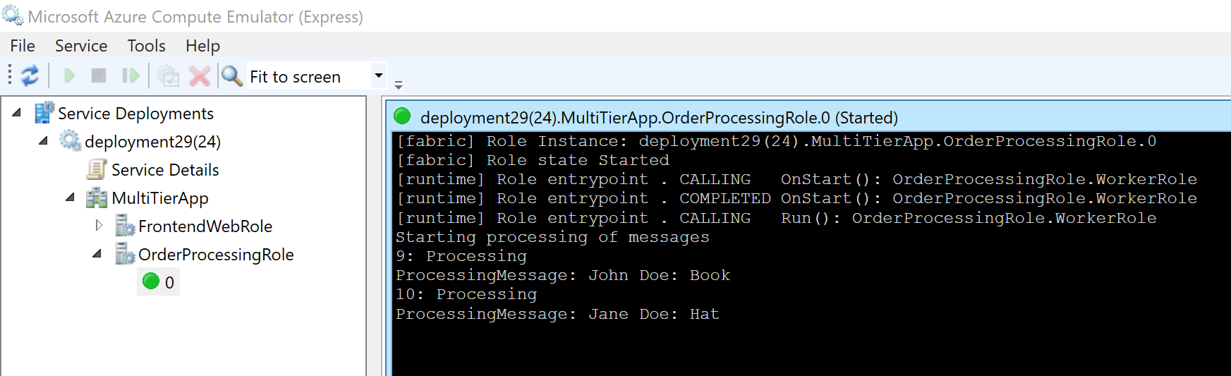 Screenshot of the Microsoft Azure Compute Emulator (Express) dialog box.