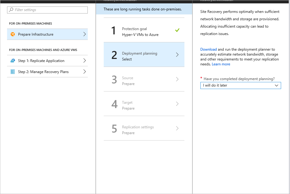 Screenshot that shows the Deployment planning pane.