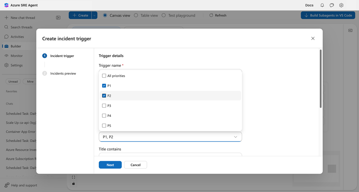 P1 및 P2가 선택된 우선 순위 다중 선택 드롭다운의 스크린샷.