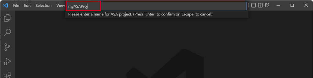 Screenshot showing entering an ASA project name.
