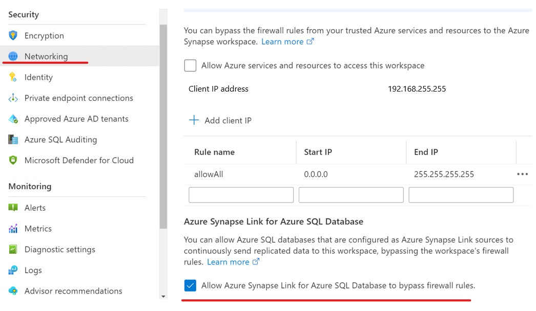 Screenshot that shows how to enable bypassing firewall rules.