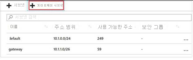 게이트웨이 서브넷 추가 방법에 대한 이미지