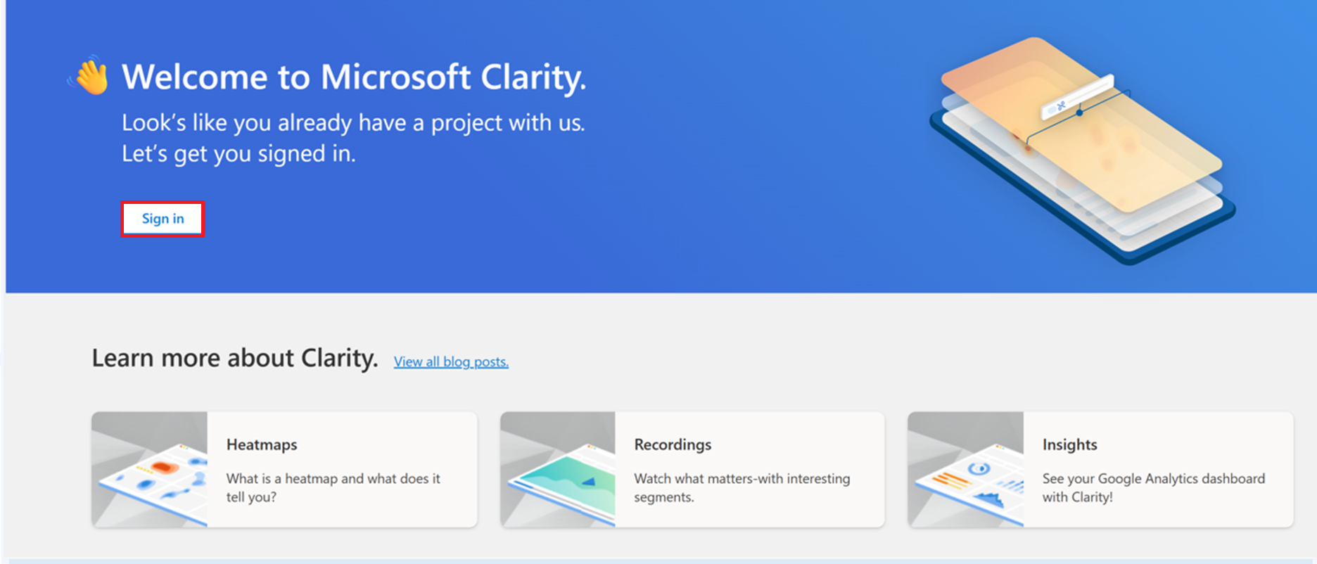 Sign in to Clarity for Webflow.