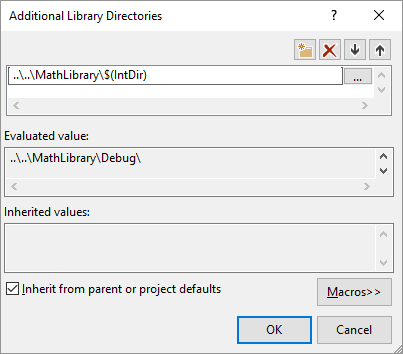 Screenshot of the Additional Library Directories dialog.