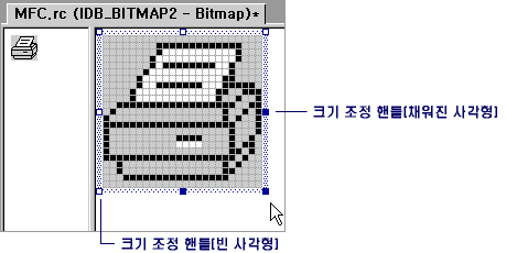 Sizing handles on a bitmap.