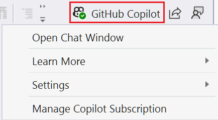 GitHub Copilot 단추의 스크린샷.