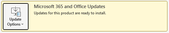 Microsoft 365 및 Office에 대한 업데이트를 설치할 준비가 되었음을 나타내는 알림의 스크린샷.