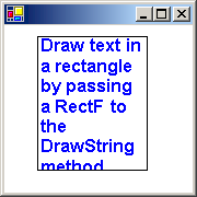 DrawString 메서드를 사용할 때 출력을 보여주는 스크린샷.