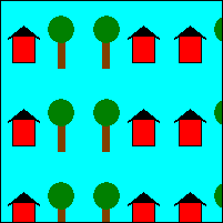 가로로 대칭 이동된 이미지와 함께 바둑판식으로 배열된 사각형.