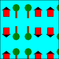 가로 및 세로로 대칭 이동된 이미지와 함께 바둑판식으로 배열된 사각형.