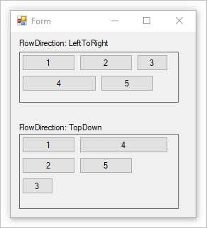 두 개의 흐름 패널 컨트롤이 있는 Windows 양식