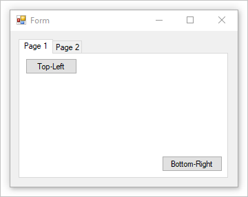 두 개의 탭 페이지가 포함된 탭 컨트롤이 있는 Windows 양식