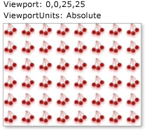 Viewport가 있는 타일링된 TileBrush를 보여주는 48개의 체리가 있는 사각형.