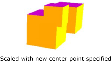 중심점이 지정되어 배율 조정된 세 개의 큐브