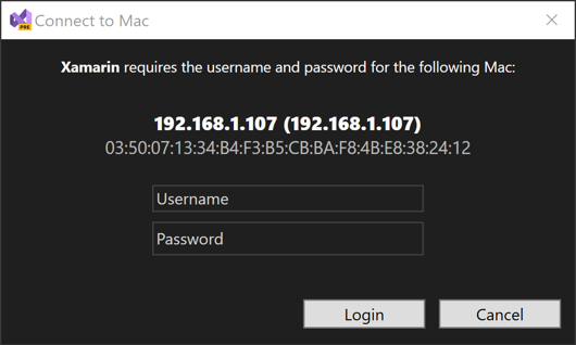 Entering a username and password for the Mac.