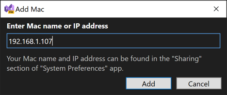 Entering the Mac's IP address.