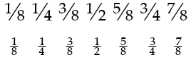 OpenType 슬래시 및 상하형 분수를 사용하는 텍스트