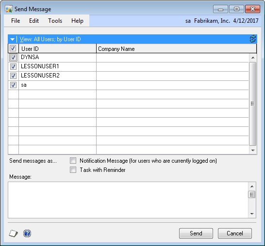 Screenshot of the Send Message window.