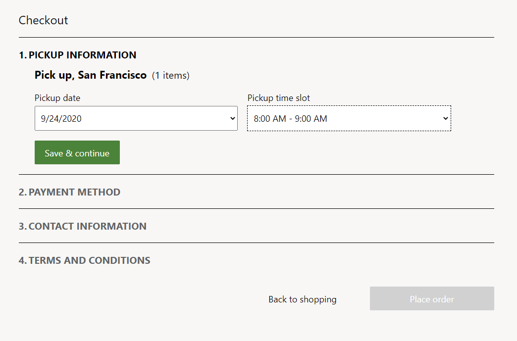 Screenshot of time slot selection during e-commerce checkout.