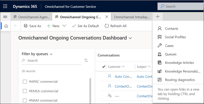 옴니채널 고객 서비스 앱에서 라우팅 진단에 액세스합니다.