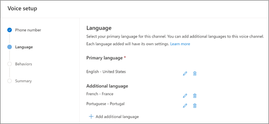 여러 언어 옵션이 설정된 워크스트림.