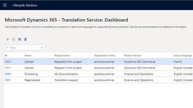 DTS dashboard that is opened from the LCS home page.