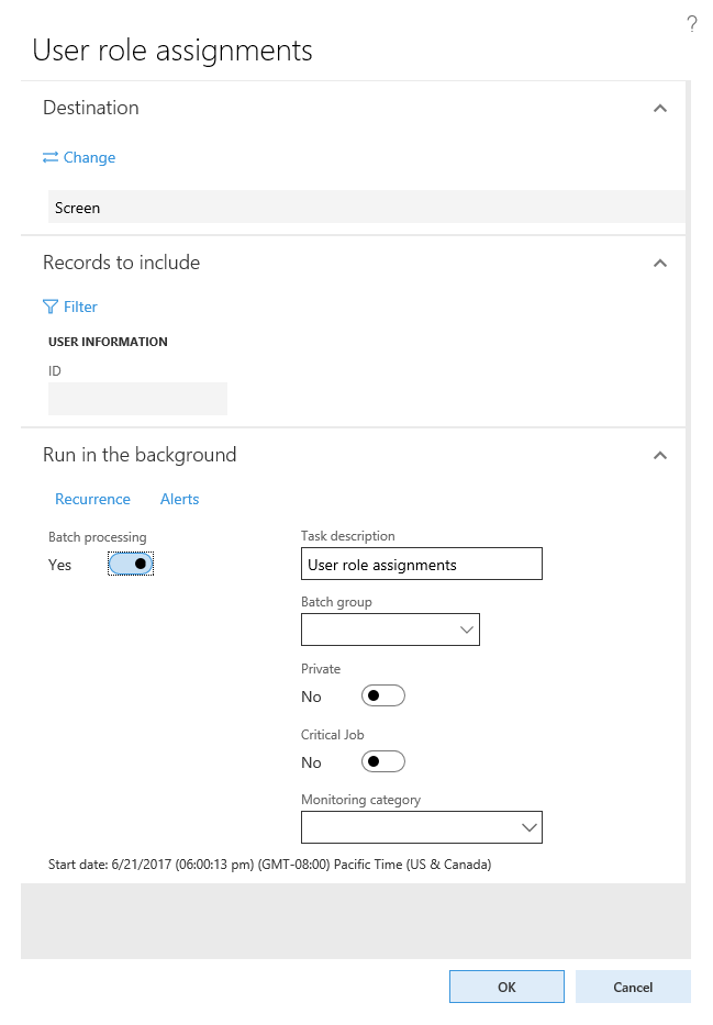 Screenshot of the batch processing configuration options for security reports.