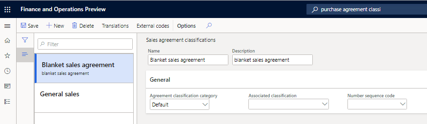 Sales agreement classification page.