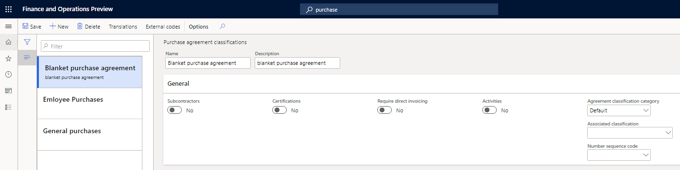 Purchase agreement classification page.