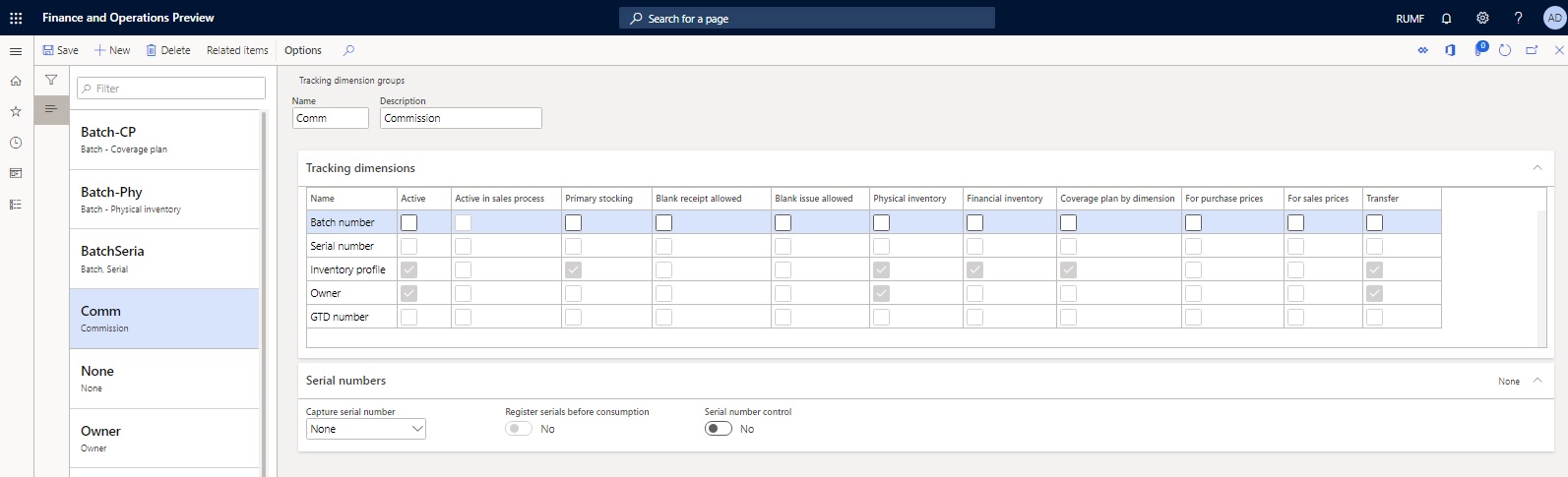 Tracking dimension groups page.