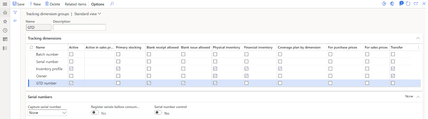 Tracking dimensions lines on the Tracking dimension groups page.