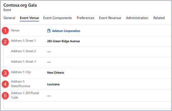 Work with the Event Venue tab of an event setup record.