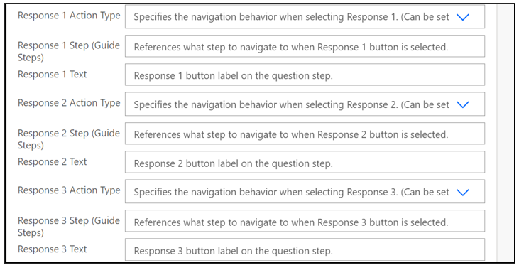 Screen shot of Question step fields.