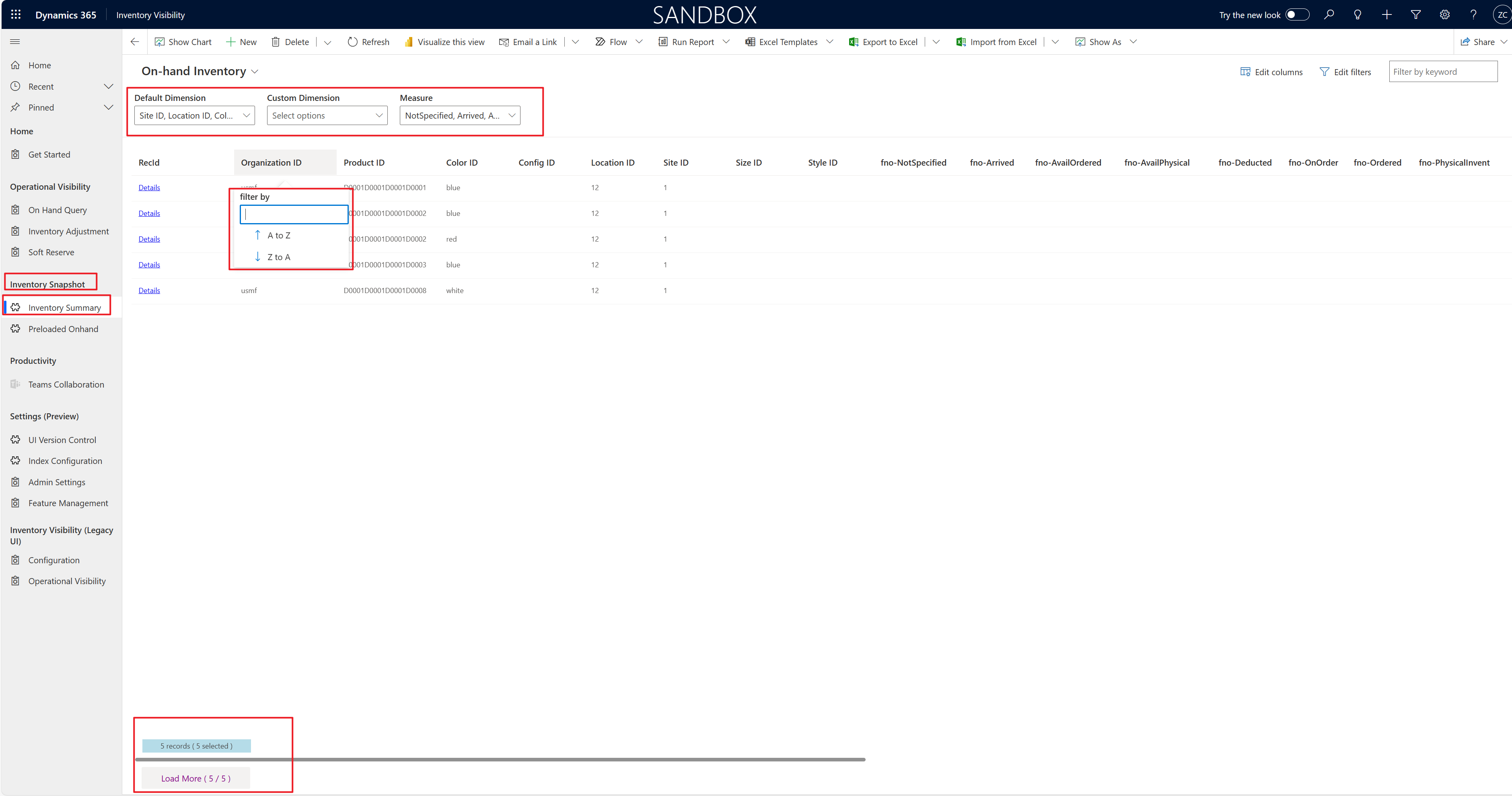 재고 요약 페이지의 스크린샷.