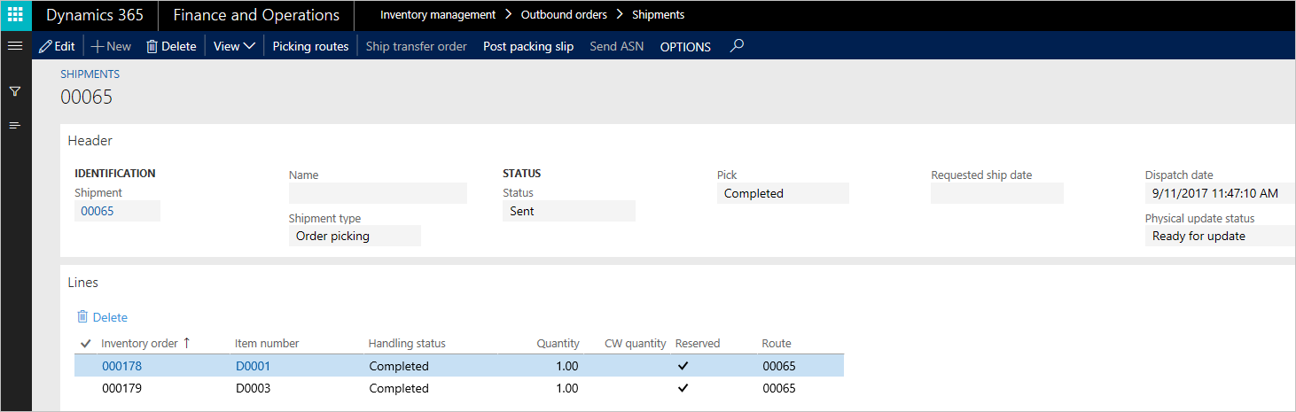 아웃바운드 배송을 업데이트합니다.