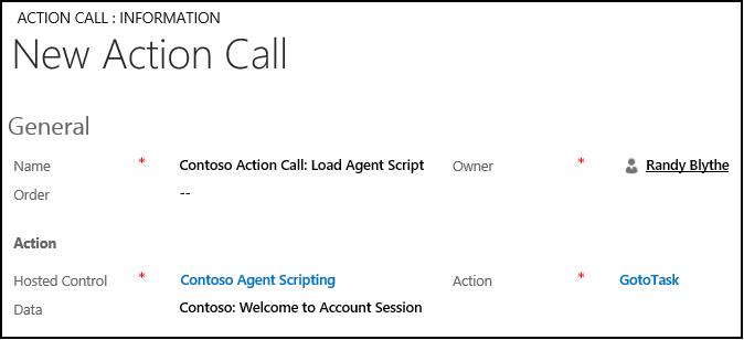 Create an action call to display the agent script Create an action call to display the agent script.