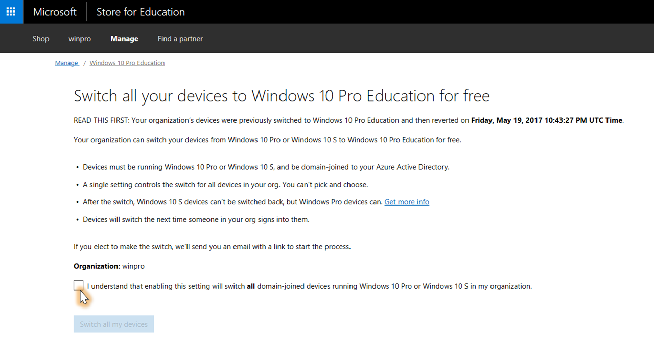 windows 10 pro education fix key