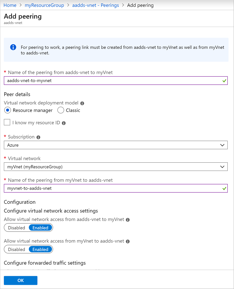 Microsoft Entra 관리 센터에서 가상 네트워크 피어링 구성