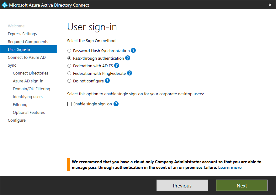 Microsoft Entra Connect: User sign-in