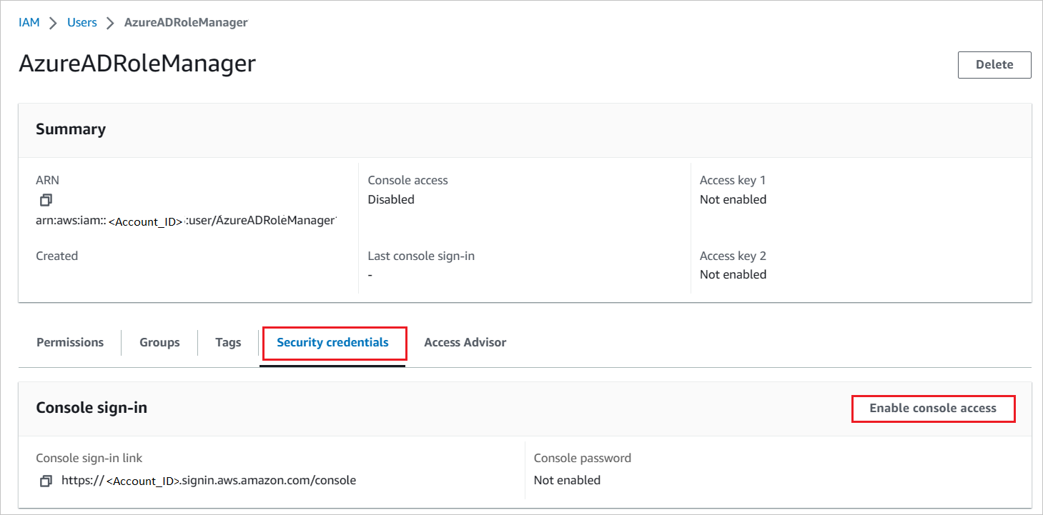 스크린샷은 보안 자격 증명을 보여줍니다.