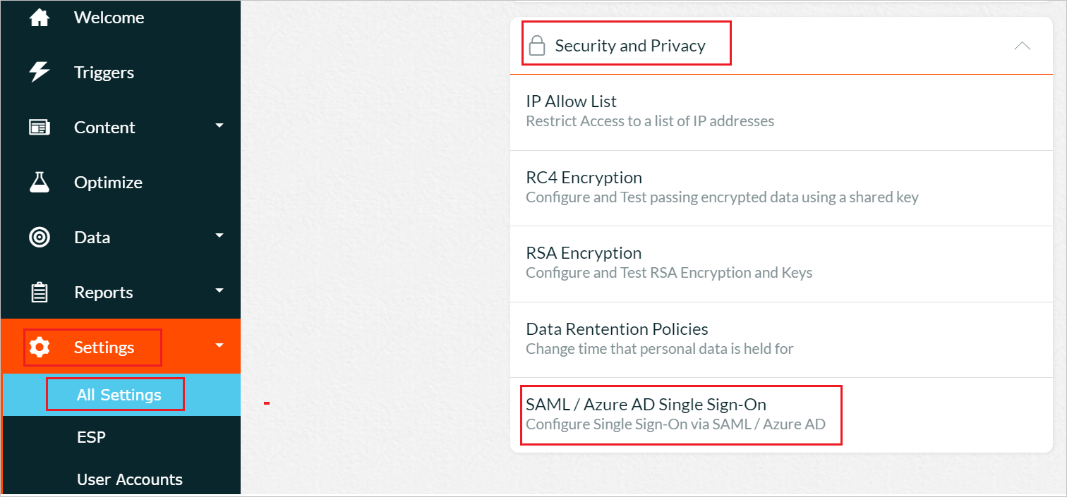 SAML 계정 설정을 보여주는 스크린샷