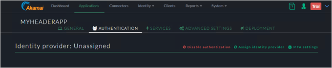 Authentication(인증) 탭이 선택된 Akamai EAA 콘솔의 스크린샷