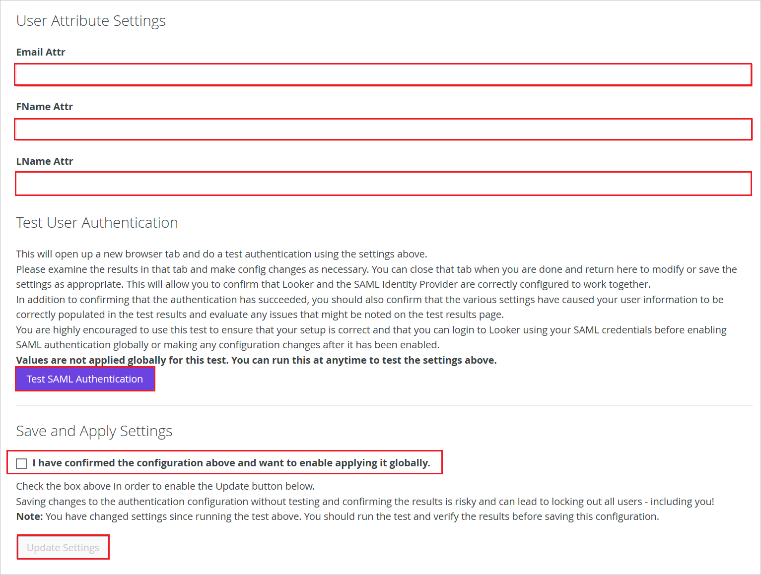 User Attribute Settings에 대한 스크린샷