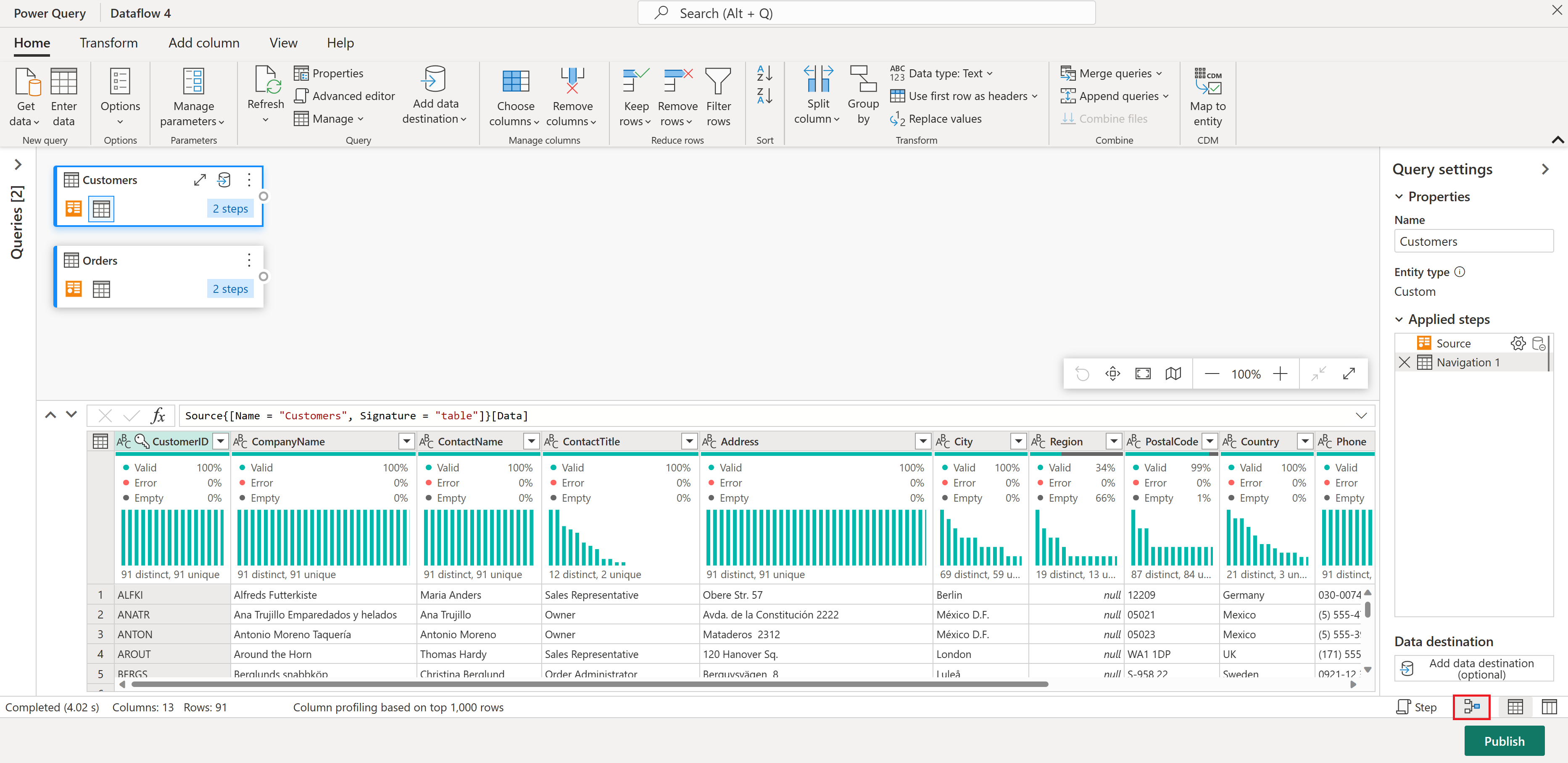 Screenshot of the overall look of Power Query diagram view.